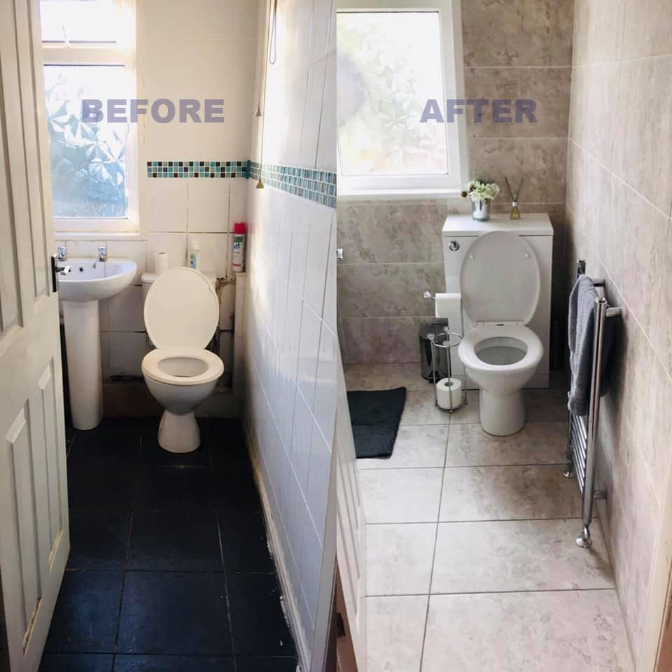 Bathroom before and after renovation